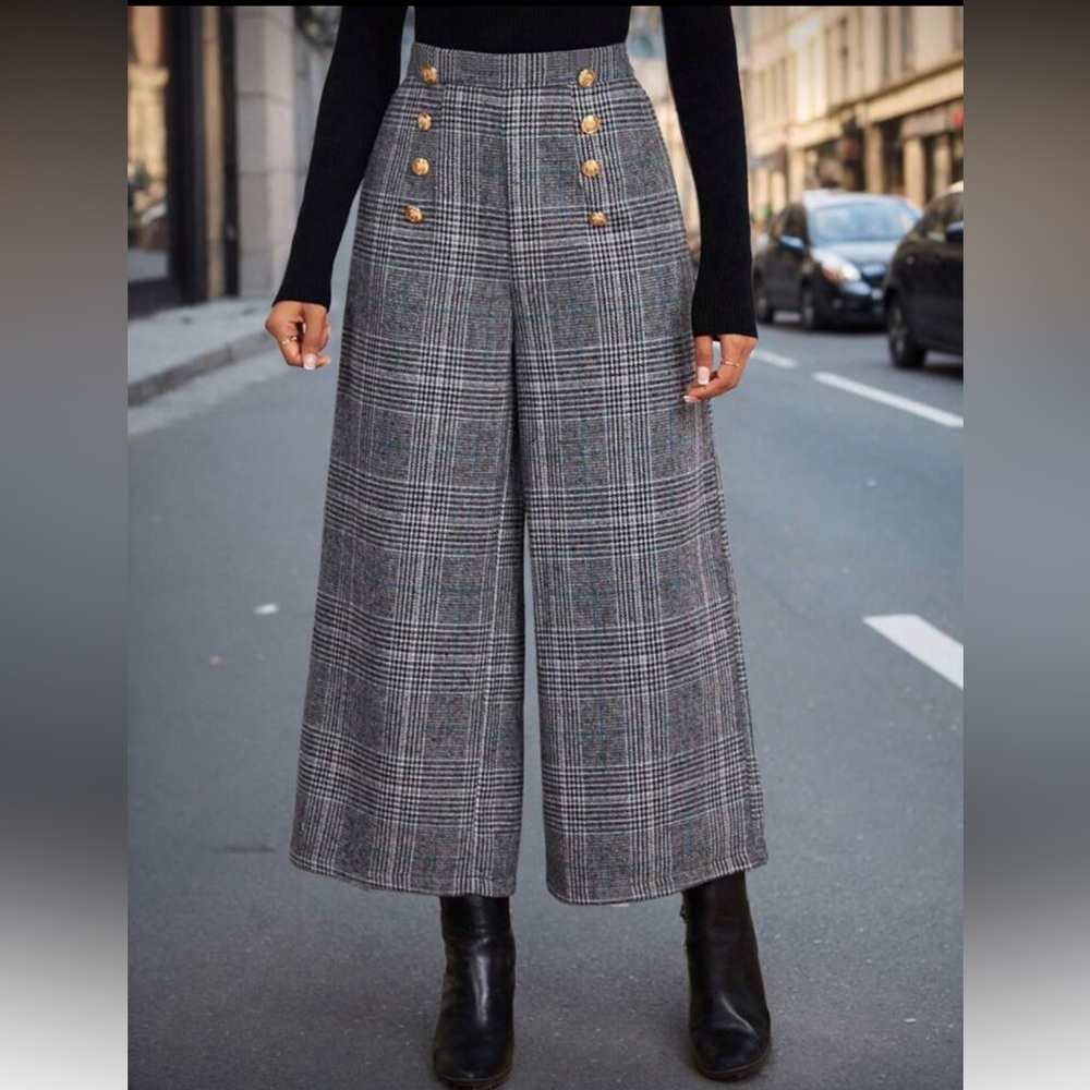 Black Plaid Wide-Leg Dress Pants Plus Size 2X